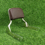 Mach7 Harley Style Backrest – Chrome Finish with Brown Cushion for Royal Enfield Reborn | Pillion Support - Image 2